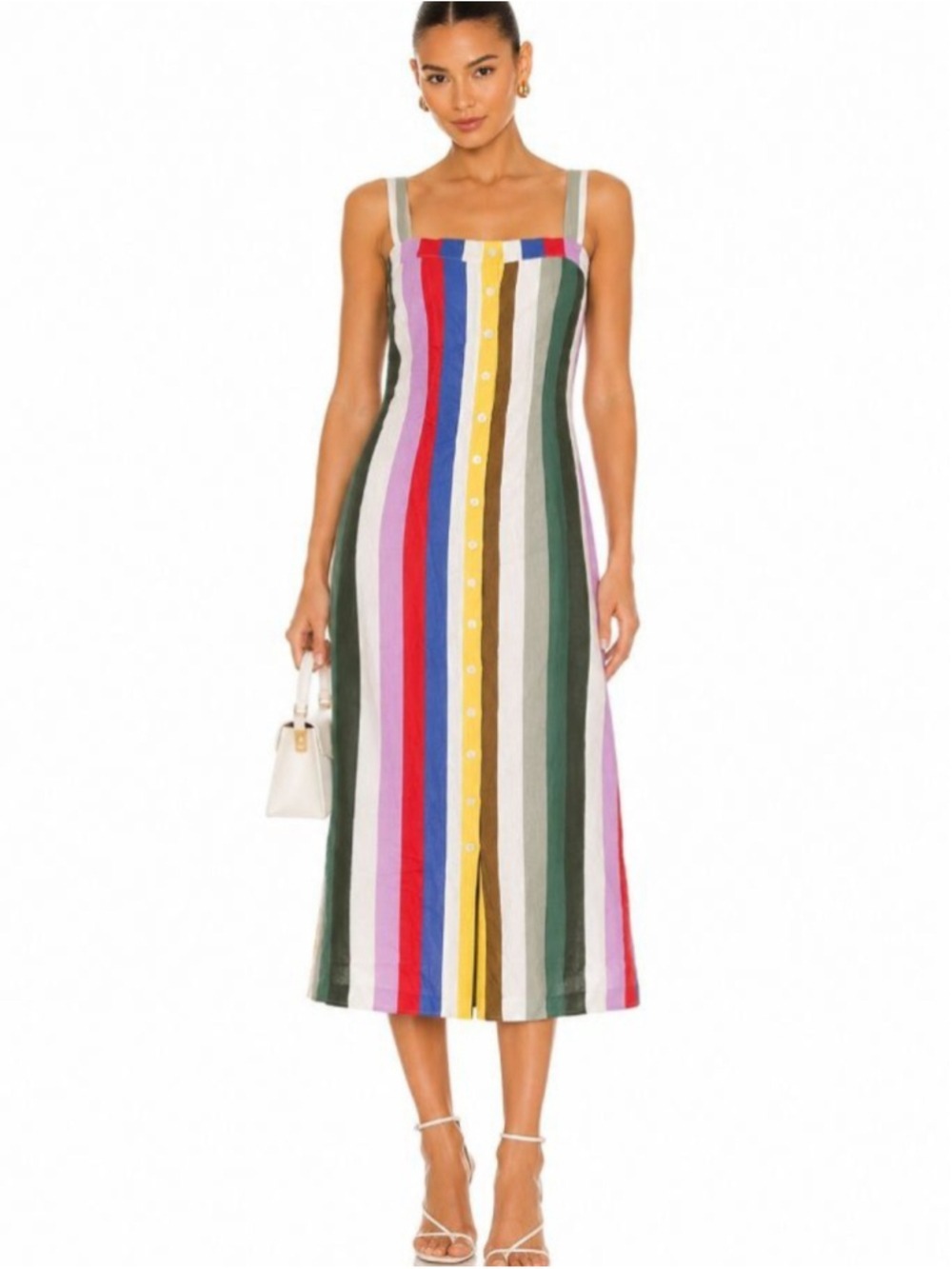 Lumiere Rainbow Stripe Midi Dress Small Colorblock Button Front Sundress